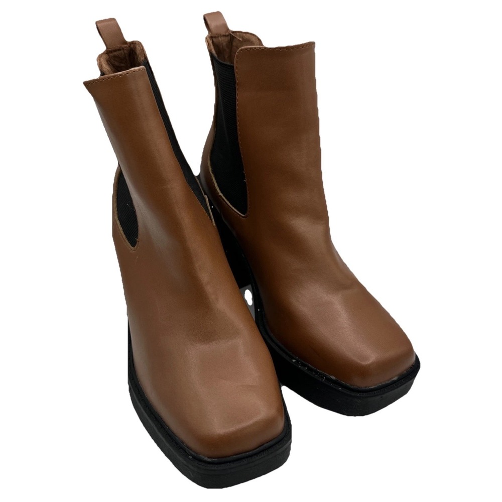NWT MIA Burnap Heeled Chelsea Ankle Y2K Platform Boot Cognac Brown Leather 6.5 - Picture 2 of 8